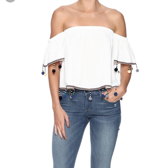 Hot & Delicious Off the Shoulder Pom Pom Top - Picture 1 of 4